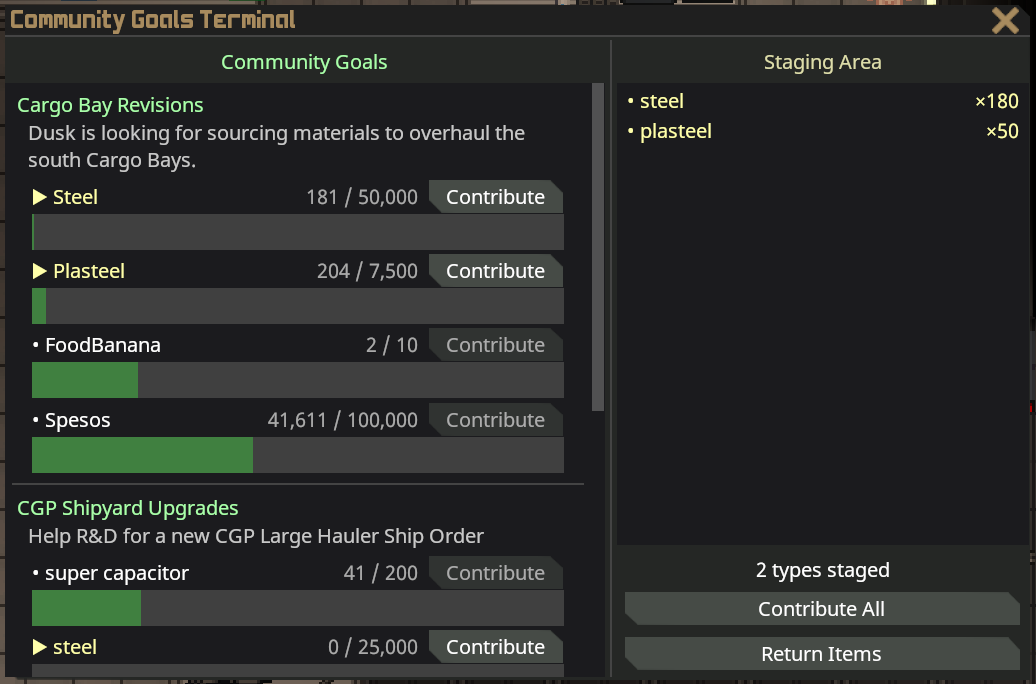 Persistent Community Goals System